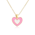 Minimalist 18K gold plated heart necklace with pink and white enamel pendant on white back - 22113-Pink and White