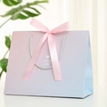 Pink and blue gradient gift bag with ribbon bow and Varied and Graceful print - Gradient Purple
