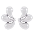 Dramatic silver droplet flame studs for women with high-gloss polished metallic finish - Silver High Polish Streamlined Style (N-1143)