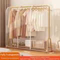 Transparent garment rack cover 200x150x50cm with white zipper and thickened material - Clear / L200xW50xH150cm