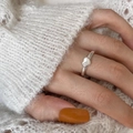 Minimalist silver open ring with heart-shaped white mother of pearl inlay on finger - Heart White Mother of Pearl Ring (J4194)