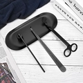 4-piece matte black stainless steel candle accessory set with tray on wooden table - Black 4-Piece Set (Tube)