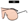 Übergroße Shield-Sonnenbrille C3 mit braunen Gläsern und Nieten für Damen - Schwarzer Rahmen Helltee Linsen