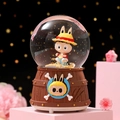 Luffy rabbit style crystal ball music box with brown barrel base and gold glitters - 533-Yellow