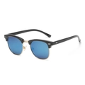 Classic semi-rimless sunglasses in black and gold with blue mirrored polarized lenses - Shiny Black Silver Frame Blue Mirrored Polarized C7