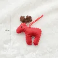 Handmade red wool felt reindeer ornament with 10cm height and white stitching details - Red Reindeer