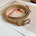 Slim light beige suede belt with a silver metal buckle for a minimalist casual look - 54# Waist Chain - Beige