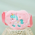 Sac à bandoulière en peluche rose en forme de cœur avec broderie licorne sur tabouret - Rose (Style Cœur)