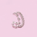 Detailed view of silver double-row ear cuff featuring shimmering cubic zirconia crystals - Double Layer Floral Style(A2109) / Silver
