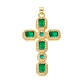 Golden cross pendant with green emerald stone and clear zircon accents on white background - Pendant 97 (Gold Green Stone Luxury Cross V2)