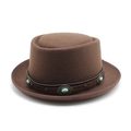 Vintage brown wool pork pie hat with leather band and turquoise stone ornaments - M (56-58cm) / Coffee