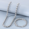 Conjunto de collar y pulsera de cadena de cuerda trenzada plateada en acero inox - 7mm Color Acero-Pulsera 20cm