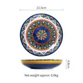 Bohemian style ceramic salad bowl with colorful patterns 22.5cm diameter medium size - Blue 8.8 Inch Deep Plate (22.5cm)