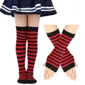 Kids red and black striped knit over-knee socks and arm warmers set for dance - Red Black Thin Striped