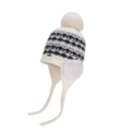 Gorro de punto de invierno beige con orejeras y pompones y patrón de rayas - Beige