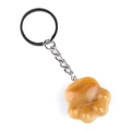Yellow crystal agate cat paw keychain with polished silver metal ring and charm - Topaz