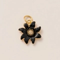 Macro shot of 18K gold-plated black enamel flower pendant with sparkling zircon center - Single Pendant (No Chain) / Black Flower