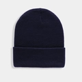 Detailed texture of the dark blue knitted beanie made of warm, premium wool material - One Size / Navy Blue