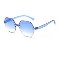 Rimless polygon sunglasses with blue gradient lenses and wavy cut edges for women - Double Blue