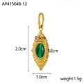 Detalle del colgante de acero dorado con piedra verde y especificaciones de dimensiones - Hoja de Oro Con Piedra Malaquita (AP41564B-12)