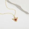 Gold-plated sacred heart pendant necklace with red enamel and white zircon accents - Angel Heart