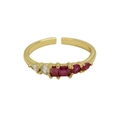 18K gold plated adjustable ring with red rectangular and clear teardrop zircon stones - Adjustable Open / July