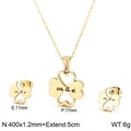 Conjunto de joyas trébol corazón dorado con grabado Mãe en collar y pendientes - Dorado (KS132853-KFC)