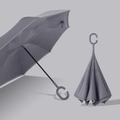Dark grey inverted umbrella with double layers and C-shaped hands-free handle - Gentleman Grey - Manual Inverted