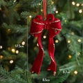 Fiocco di Natale in velluto rosso con bordi glitterati appeso all'albero - Fiocco floccato rosso