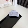 Chic gray plush rectangular hair claw clip for elegant updo hairstyles in autumn - Medium Grey (approx. 10cm)