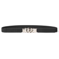 Slim black leather belt with silver multi-ring buckle for women’s dresses and shirts - Black Silver