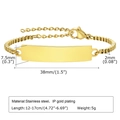 Macro view of adjustable stainless steel box chain bracelet with smooth rectangle ID plate - Style 18 Kids (Gold/Polished ID Plate/Box Chain)