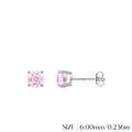 Elegant 6mm pink round cubic zirconia stud earrings in classic 925 silver four-prong setting - 925 Silver/Pink Zirconia / 6mm