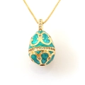 Faberge-Stil Emaille-Ei-Halskette in Blaugrün und Gold mit Zirkonia-Akzenten - Seegrün