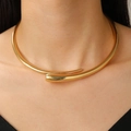 Minimalist gold alloy chunky open bangle featuring a polished metallic mirror finish - Asymmetric Staggered Overlapping KC Gold Choker (9065)