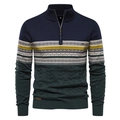 Pull homme en maille bleu marine et vert foncé avec demi-zip et motifs géométriques - S / Bleu Marine