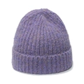 Gorro de punto morado con textura de canalé y acabado de mohair suave para invierno - M (56-58cm) / Morado