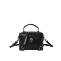 Elegante borsa a tracolla in pelle nera con teschio in metallo e manici superiori robusti - Motivo di Teschio