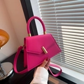 Minimalist geometric handbag in rose red with golden hardware and shoulder strap - Rose Red