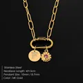 Stainless steel initial F and pink stone flower pendant necklace in 14K gold finish - Gold / F