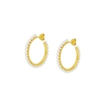 Elegant gold hoop earrings with white pearl inlay and polished metal finish for women - JQH0152-Gold Large Pearl Hoop