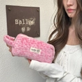 Trousse en fausse fourrure à imprimé léopard rose avec poignée latérale et fermeture - Rose Clair