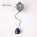 Stainless steel tea infuser with raw amethyst crystal stone charm for loose leaf tea - Amethyst (Silver)