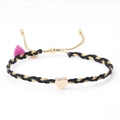 Handmade woven friendship bracelet with golden heart charm and purple tassel accent - Black and Gold (with Pink Purple Tassel)