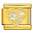 Italian modular charm in gold finish with rainbow and cloud heart enamel pattern - Geometric Stripe Style (ICJ978)