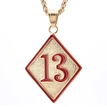 Goldener Rautenanhänger mit roter Emaille-Nummer 13 auf einer Basis aus Edelstahl - Gold Rot Basis Nummer 13 Anhänger (Ohne Kette) (D0403)