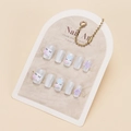 Close-up of handmade press-on nails featuring grey gloss finish and 3D cartoon cat charms - BY1651 / Glue Type