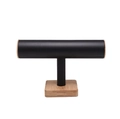 Three-tier T-bar jewelry display stand with black velvet bars and wooden base - Bamboo Wood Black PU Leather (Single-Tier)
