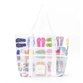 Grand sac de plage blanc à motifs de tongs et trois poches extérieures en filet utile - Pantoufle