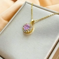 Collana con ciondolo in zircone rosa dorato su sfondo di raso color champagne - FZ002-Tondo Rosa Halo